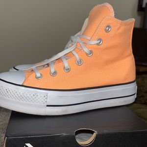 Neon “peach” high top platform Converse. Barely worn.